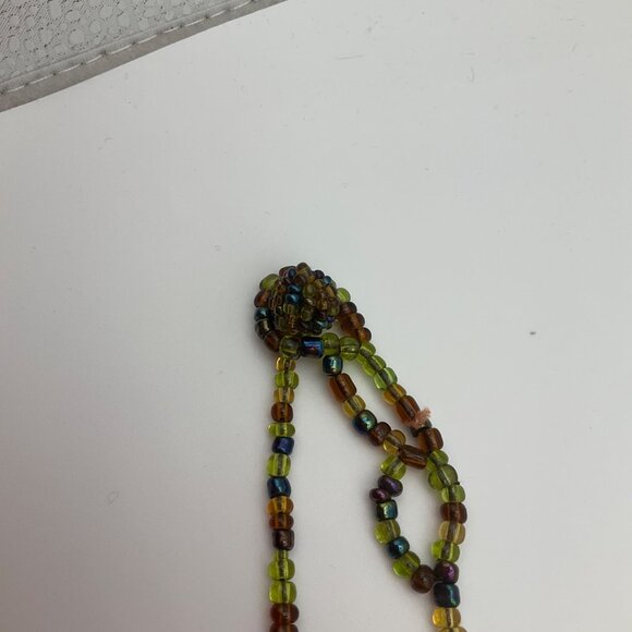 New Artisan Handmade Beaded Necklace Iridescent Green Tones Beads Chunky - Picture 9 of 10